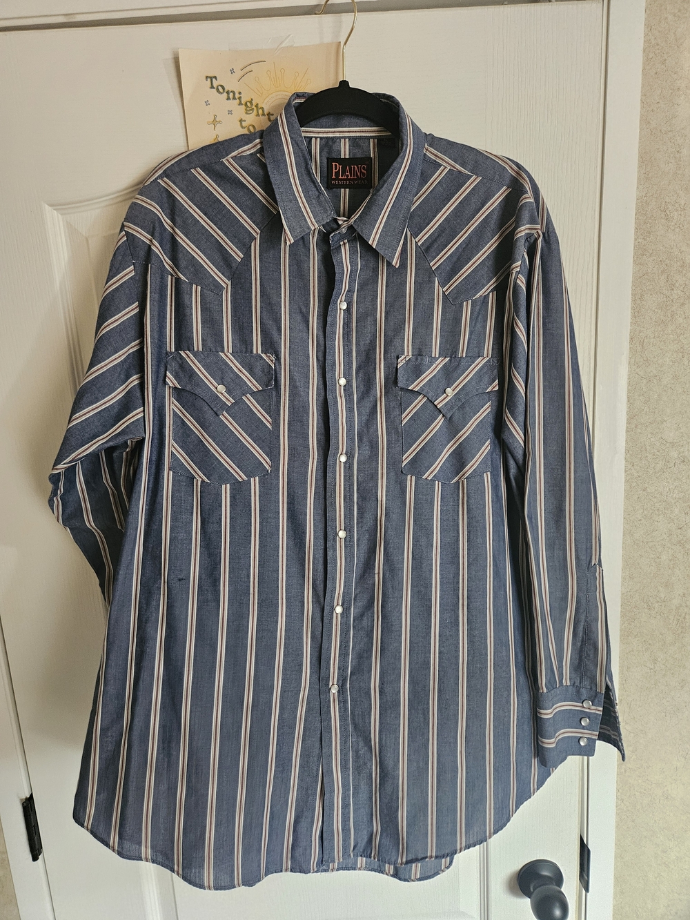 Plains Men’s Blue Vertical Stripe Casual Button-Down Shirt